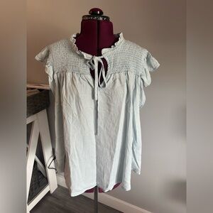 For The Republic Light Blue Smocked Blouse 3x